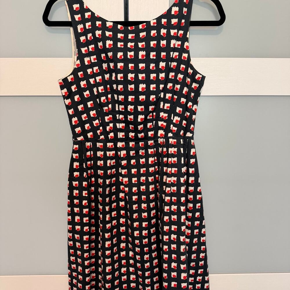 Kate Spade New York Fit & Flare Dress Size 2 Black Red Cream Sleeveless Pockets